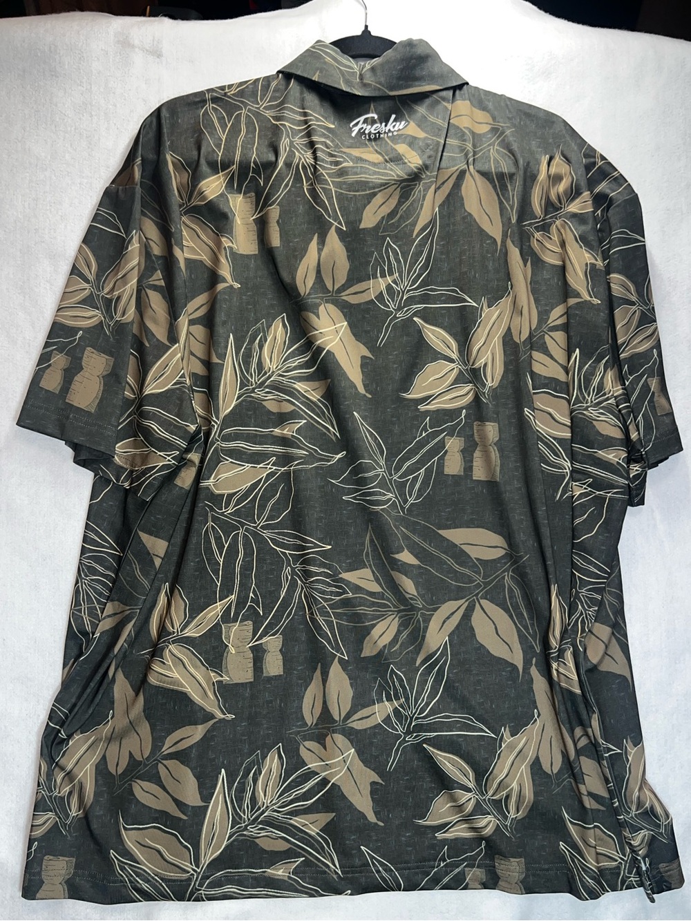 Freshku Clothing Polo Shirt Men’s 3XL Black Tropical Leaf Print Short Sleeve Gol